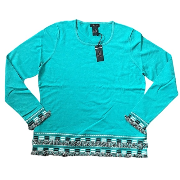 J’Envie Tops - J’Envie Long Sleeve Blouse Top Blue Teal Fringe Detail Western Women’s Size L